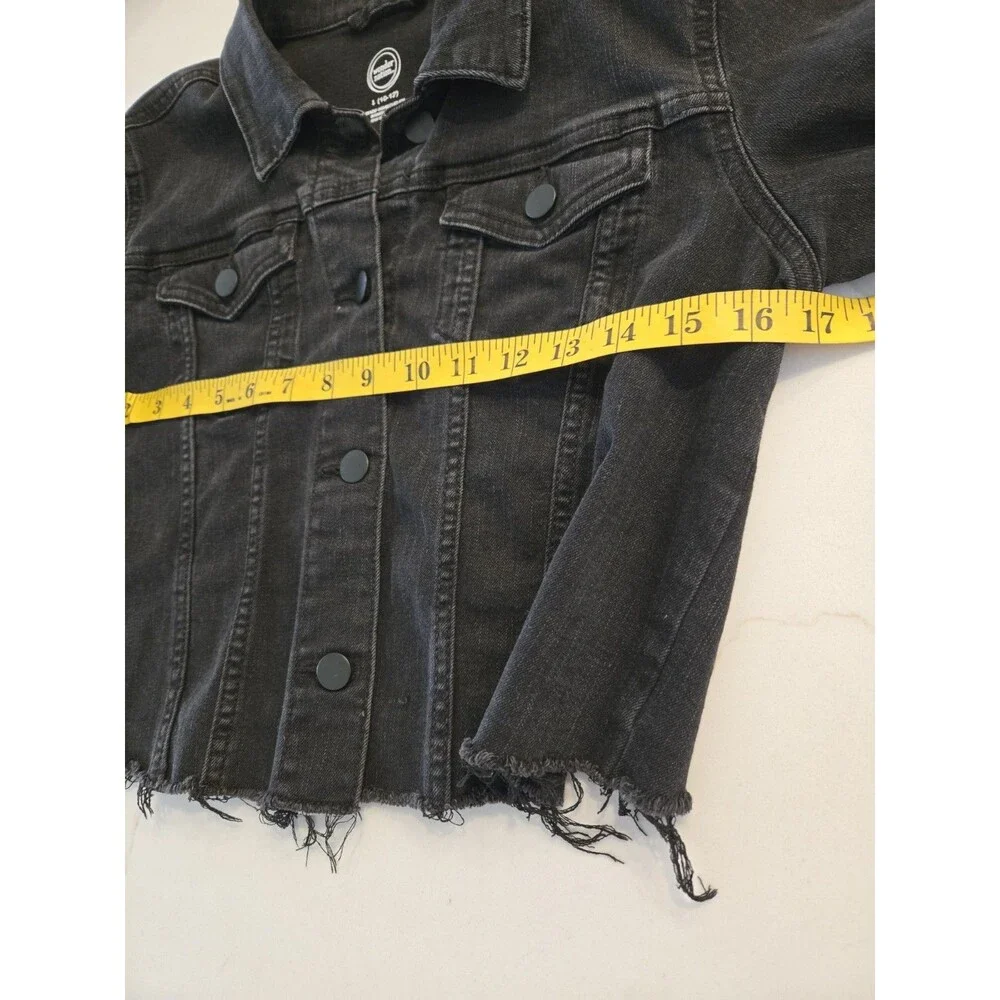 Wonder Nation L 10-12 Puppy Denim Jacket Kids Girls Black Frayed Patch Trucker
